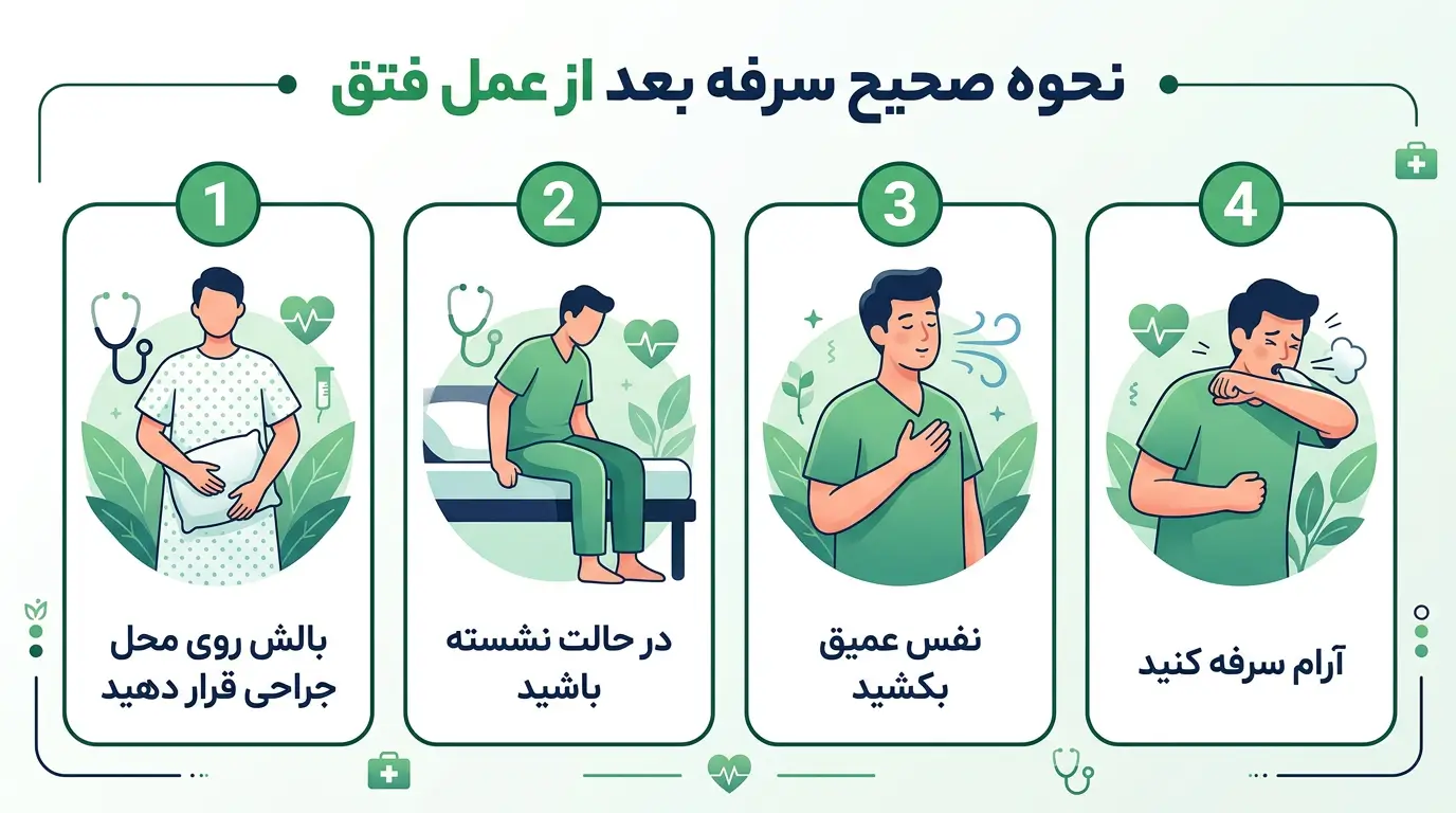اینفوگرافیک نحوه صحیح سرفه بعد از عمل فتق